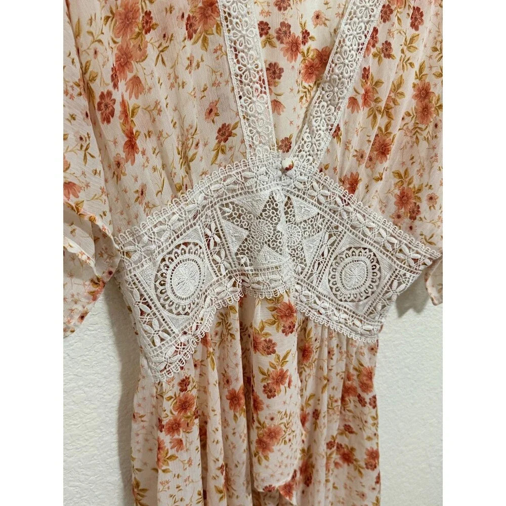 Toby and Olive Floral High Low Maxi Boho Cottage Core Sheer dress L
